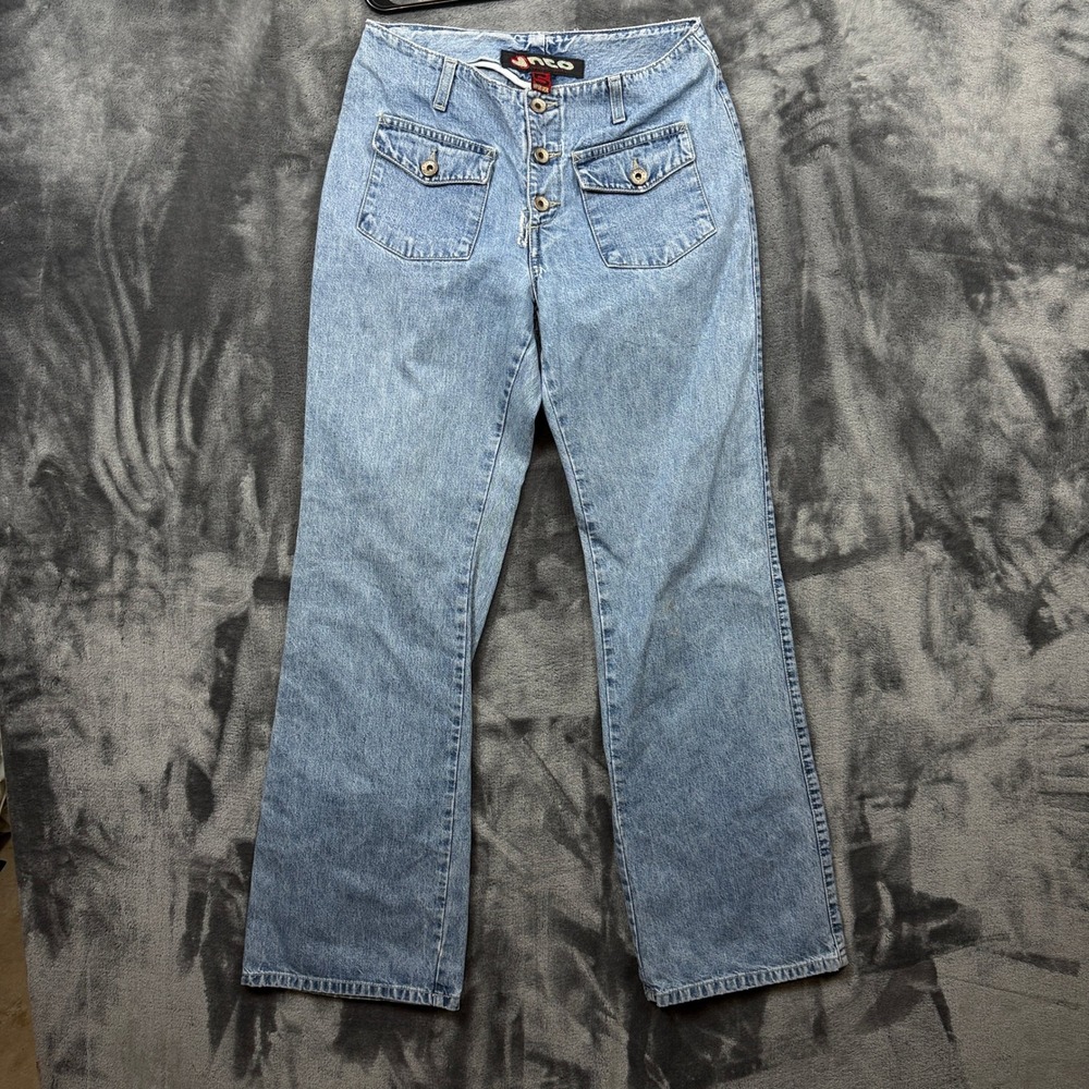 JNCO Jeans Girlie Stuff Womens Size 5 Blue Wide Leg Button Fly Vintage 90s Denim